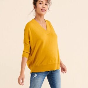 Anthropologie Merino Wool V-Neck Sweater Mustard Yellow Small